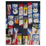 Large Collection of Fishing Lures, Spinners, and Sharpening Tools