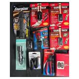 Collection of Tool Gadgets and Flashlights including Swiss Tech, Energizer, and Cresent