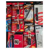 Collection of Tool Gadgets and Flashlights including Swiss Tech, Energizer, and Cresent