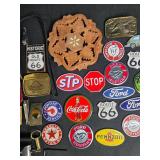 Collection of Vintage Knives, Tools, Lanyards, and Automobile Badges