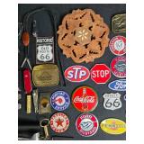 Collection of Vintage Knives, Tools, Lanyards, and Automobile Badges