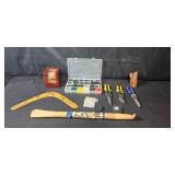 Assorted Tools, Electrical Components, Watch Winder, and Boomerangs Set