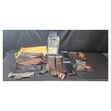 Lot of Leather Remnants and Skil Auto Sharpener