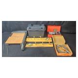 Lot of Office and Home Items: Guillotine Paper Cutter, Utility Box, Fish Hook Wall Hangers, Wiring Kit