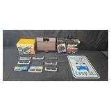 Lot of Sunglasses, Wet Wheel Machine, Jet Torch Kit, Heated Seat Cushion, and Bus Stop Sign