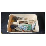Collection of Hand Tools, Storage Bins, and Casters Set