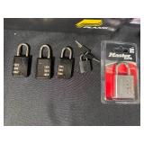 Collection of Master Lock Padlocks and Storage Case