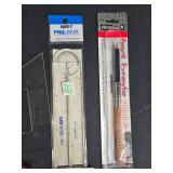 Collection of Drafting Tools including Vernier Caliper and Protractor