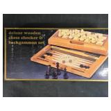 Deluxe Wooden Chess, Checker & Backgammon Set