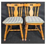 Set of 2 Vintage Wooden Dining Chairs with Cushions