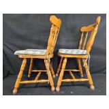 Set of 2 Vintage Wooden Dining Chairs with Cushions