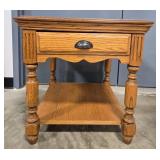 Vintage Oak End Table with Drawer and Shelf