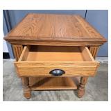 Vintage Oak End Table with Drawer and Shelf