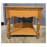 Vintage Oak End Table with Drawer and Shelf