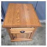 Oak Wooden Nightstand with Drawer and Cabinet - 24"H x 20"W x 26"D
