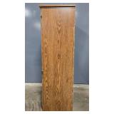 Oak Finish Wood Armoire with Shelves and Drawers