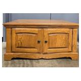 Solid Oak Wooden Coffee Table with Storage Cabinet