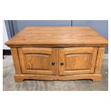 Solid Oak Wooden Coffee Table with Storage Cabinet