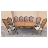 Vintage Dining Table Set with Caned Back Chairs