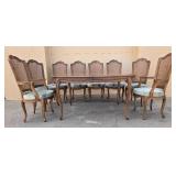 Vintage Dining Table Set with Caned Back Chairs