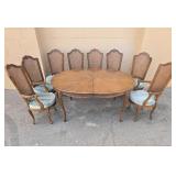 Vintage Dining Table Set with Caned Back Chairs