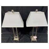 Pair of Metal Base Table Lamps with White Shades