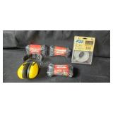 Set of Workshop Organizer with Drawer Contents, Hearing Protection, Rope, and Nylon Dock Lines