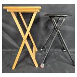 Pair of Folding Tray Table and Metal Stool
