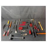 Collection of Various Hand Tools Including Pliers and Hammers