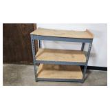 Used Industrial Metal Storage Shelf with Wooden Shelves
