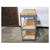 Used Industrial Metal Storage Shelf with Wooden Shelves