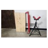 Lot of 3 Construction Tools - Handled Panel Mover, V Roller Stands, and Plywood Sheet