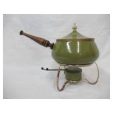 Vintage Green Fondue with Sterno with  8 wood Handled Fondue Forks