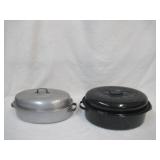 2 Vintage Roaster Pans with covers