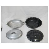 2 Vintage Roaster Pans with covers