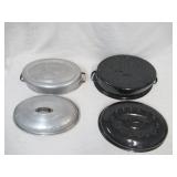 2 Vintage Roaster Pans with covers