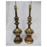 Vintage Pair Brass Table Top Lamps.