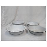 4 Vintage White Galvanized Metal Bowls. Various sizes.