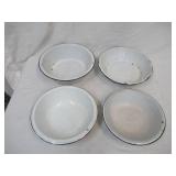 4 Vintage White Galvanized Metal Bowls. Various sizes.