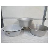 3 Vintage Galvanized Metal Wash Tubs. 1 is Enamelware.
