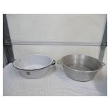 3 Vintage Galvanized Metal Wash Tubs. 1 is Enamelware.