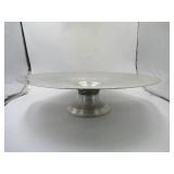 Vintage hammered aluminum lazy Suzan pedestal tray.