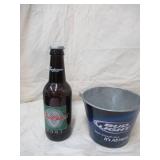 Vintage Beer Paraphernalia. Budweiser Bottle Bud Lite bucket and Beer Tabs