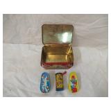 Vintage Metal Lunch Box with 3 noise maker toys