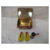 Vintage Metal Lunch Box with 3 noise maker toys