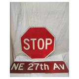 2 Vintage Road Signs. STOP and street sign.