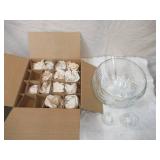Glass Punch Bowl with 14 cups in box