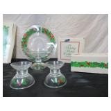 Avon Holiday Hostess Collection: Glassware Christmas Holly - Platter, Compote, Candle Holders and 4 Glasses