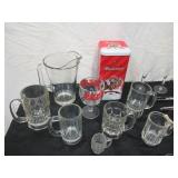 Vintage Lot of Barware: Beer Mugs, Pitcher, Shot Glasses, Wine Glasses, Coasters, openers and more.