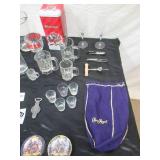 Vintage Lot of Barware: Beer Mugs, Pitcher, Shot Glasses, Wine Glasses, Coasters, openers and more.